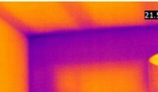 Foto van een infra rood opname in een kamer. Toont de koude brug.